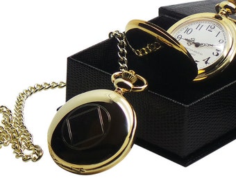NA Symbol 24k Gold Clad Full Hunter Pocket Watch Luxury Gift Case Narcotics Anonymous Motivational Recovery Gifts Gratis aangepaste gravure