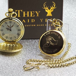 I Will Always Be Your Little Girl Gold Pocket Watch and Chain Engraved in Gift Box Dad Wedding Watches Groom Father of the Bride
