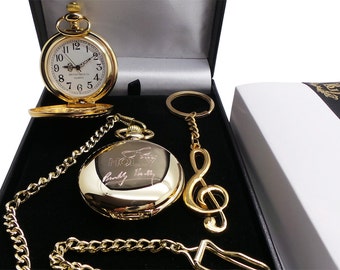 Signed Buddy Holly  24k Gold Clad Pocket Watch Signature Autograph and Musical Note  Keyring Keychain Luxury Gift Case with Certificate