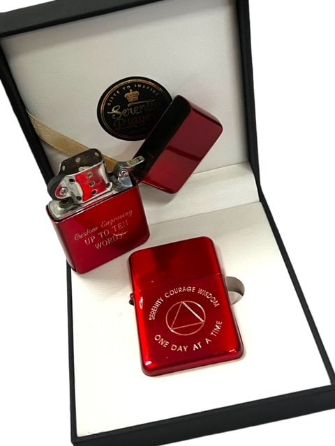 AA  Personalised Cigarette Lighter Cigar in Luxury Gift Case Custom Engraved Gifts Alcoholics Anonymous Sobriety Recovery Sponsor