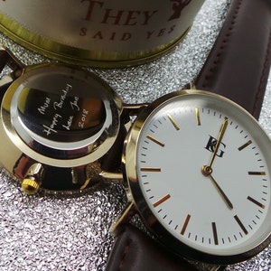 Actual Own Handwriting Personalised Watch Engraving Engraved Real Brown Leather Wrist watch Luxury for Men Women Gents Unisex Custom Case