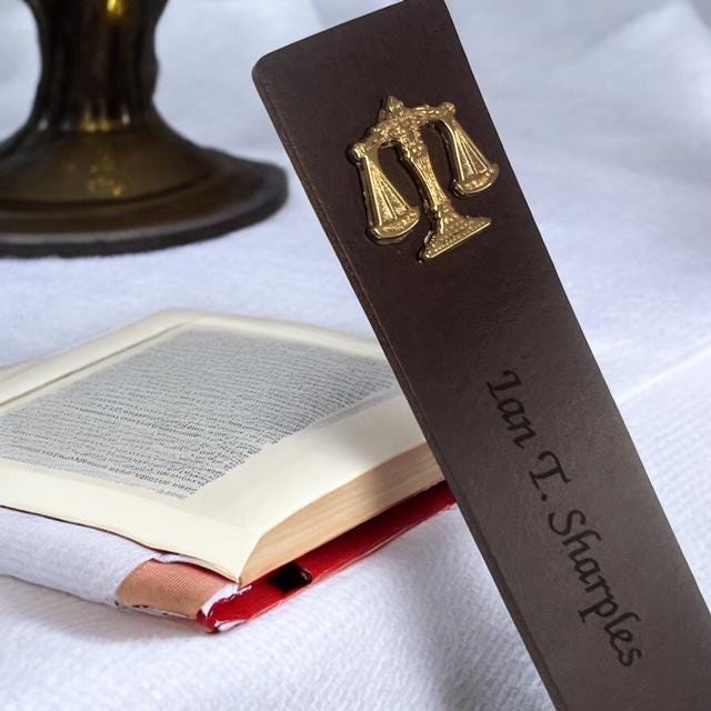 Law Personalised Real Leather Bookmark with 24k Gold Clad Royal Legal Engraved Book Mark Handcrafted Lawyer Judge Solicitor Graduate Gifts