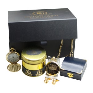 Personalised Royal Navy Gift Hamper 24k Gold Clad Pocket Watch Rope and Anchor Cufflinks Luxury Engraved Gifts Set for Sailor Submariners