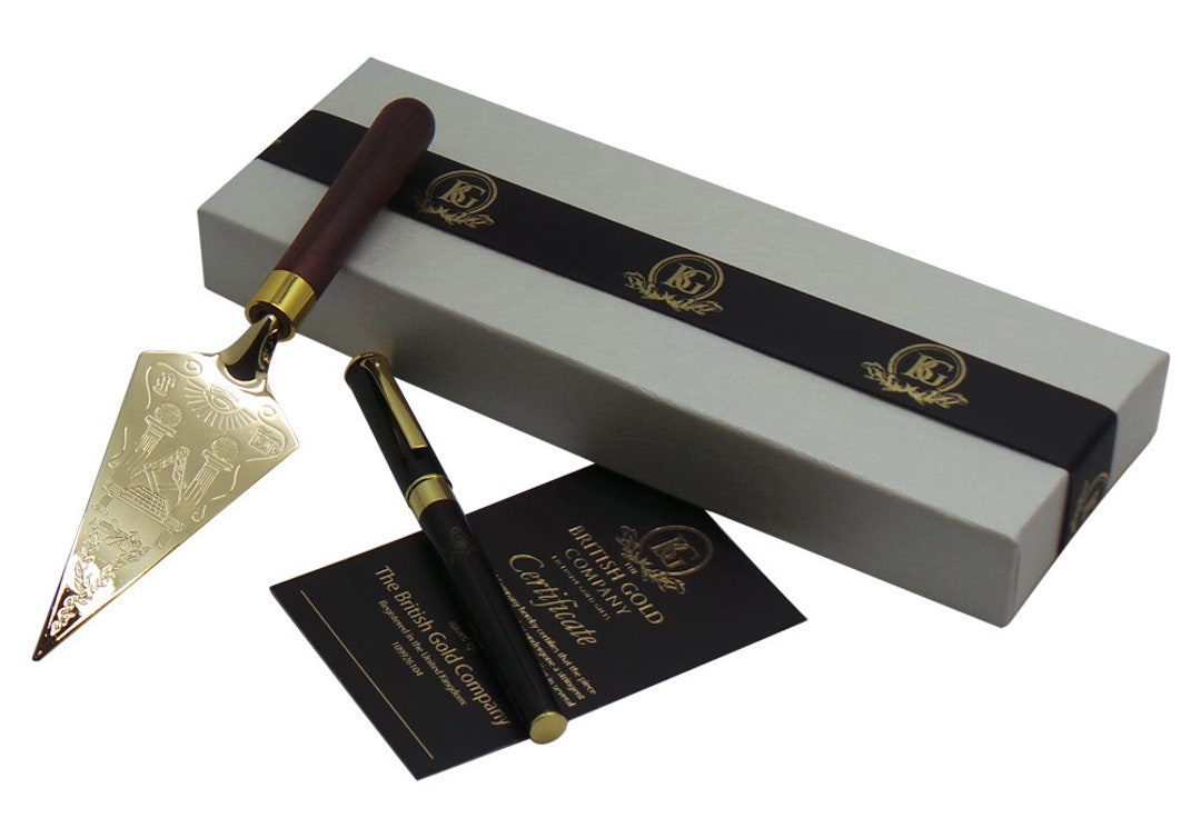 TROWEL Letter Opener Freemasons 24k Gold Clad Engraved Masonic