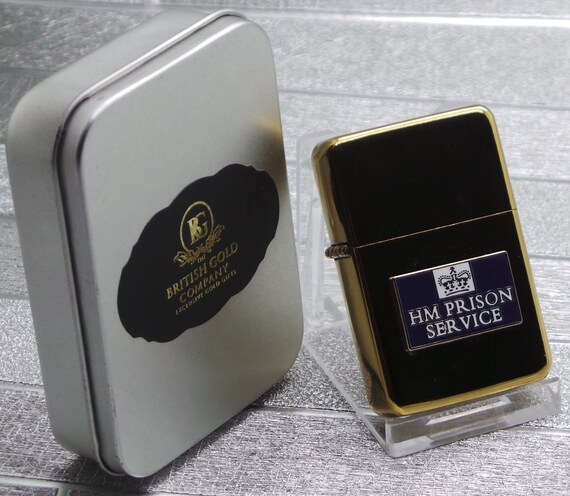 Buy HM Prison Service Personalised Engraved Cigarette Lighter Gold With  Custom Made HMP Crest Badge in Metal Gift Case Warden Jail Officer Online  in India