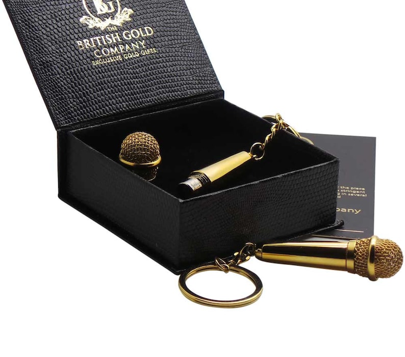 Microphone Keychain Pure 24K Clad Gold Key Ring Mic Keyring in Etsy