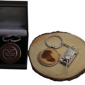 Army Boots Wood Keyring  and Armoured Tank Personalised Custom Engraved Keychain Luxury Case Box Gifts Military US British International