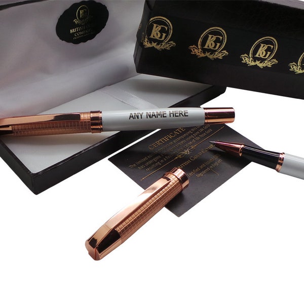 Luxury Pen 18k Rose Gold clad Executive Rollerball Name Initials Monogram Custom Engraved Name or Company Beautiful Gift Case High Quality