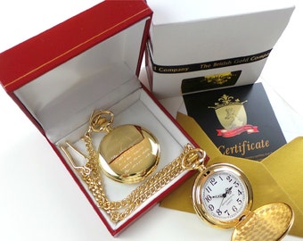 Sir Winston Churchill 24k clad Gold Plated Personalised Pocket Watch in Luxury Gift box Case with Certificate Engraved Quote British WW2