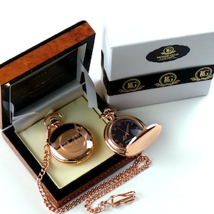 Free Engraving Monogram Custom 18k Rose Gold Plated Pocket Watch Custom Engraved Old English Luxury Wooden Gift box Case with Certificate zdjęcie 3