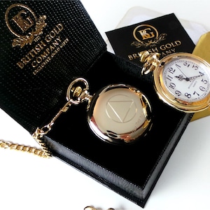Nüchternheits-Symbol 24k Gold plattierte Full Hunter Taschenuhr Luxus Geschenk Etui AA Anonyme Alkoholiker Motivationserholung Kostenlose individuelle Gravur