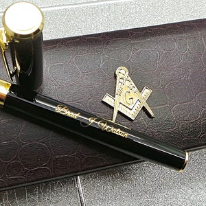 Masonic Freemasons 24k Gold Clad Engraved Masonic Black Ink Rollerball Pen Luxury Gift Set Gift Box Masons Tools Brotherhood Lodge Order