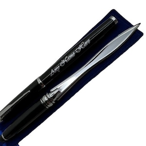 Bolígrafo grabado y abridor de paquetes de cartas plateado, juego de regalo de lujo personalizado, Rollerball de calidad personalizado, plateado, para hombres, mujeres, unisex, negocios