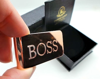 BOSS 18K GOLD verkleidet Geld Clip Cash Kartenhalter in Luxus-Geschenk-Fall frei Gravur graviert monogrammiert benutzerdefinierte personalisierte Geschenke Business