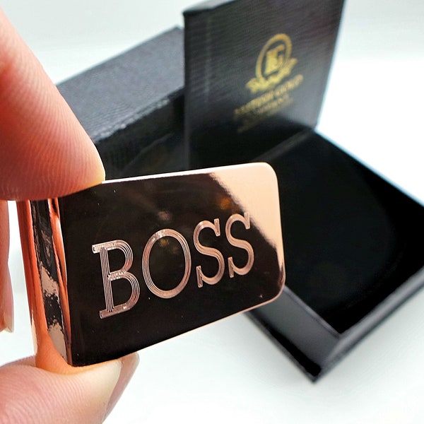 BOSS 18K GOLD Clad Money Clip Cash Card Holder in Luxury gift case Free Engraving Engraved Monogrammed Custom Personalised Gifts Business