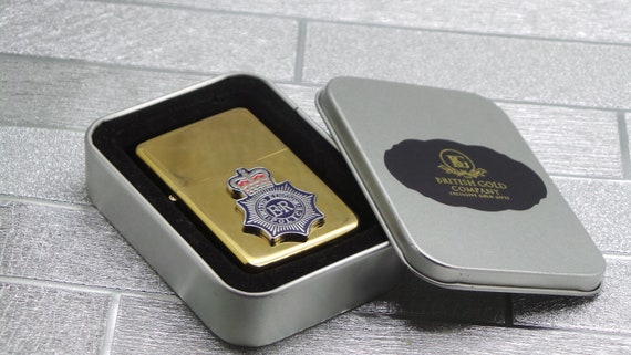 Personalised UK Police Engraved Cigarette Lighter Gold With Custom Made  British Crest Badge in Metal Gift Case Cigar BBQ Officer Constable