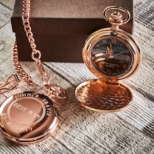 Free Engraving Best Man 18k Rose Gold Plated Pocket Watch Custom Engraved Old English Luxury Gift box Case Wedding Groom Groomsmen watches