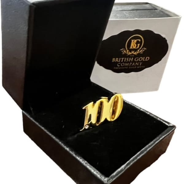 100th Birthday Gold Lapel Pin Broach Luxury 24k Gifts Centenarian in Case Jewellery 100 years old party Gifts for men women celebrations