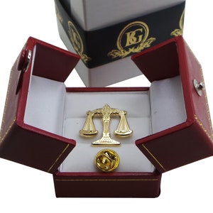 Legal Scales of Justice Lapel Pin 24k Clad Crest Gifts for Solicitor Lawyer Legal Law Barrister Judge Graduation Leaving Luxury Gift Case
