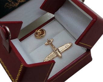 24k Gold Clad RAF Spitfire Lapel Pin - Battle of Britain Aircraft Jewellery Jewelery