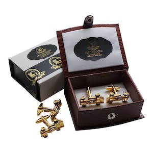 Racing Car Cufflinks Luxury Gold Gift Set for for F1 Fans Race Formula One Cars Race Mens Cuff Links Birthday Wedding Motor Sport in Case