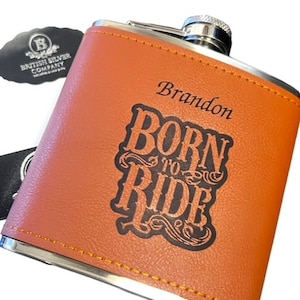 Leather Hip Flask Biker Gifts Hamper Personalised Hip Flask  Engraved Luxury Gifts for Motorbike Rider Gift Set boxed