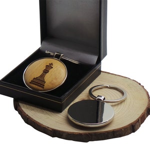 Schachkönig Holz Schlüsselring personalisiert Silber oder 24k vergoldet Gravur Schlüsselanhänger Luxus Box Geschenke Schach Set Match Spieler