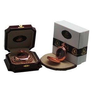 Signed Muhammad Ali 18k Rose Gold Clad Personalised Pocket Watch and chain in Luxury Wooden Gift box with Certificate Boxing Memorabilia