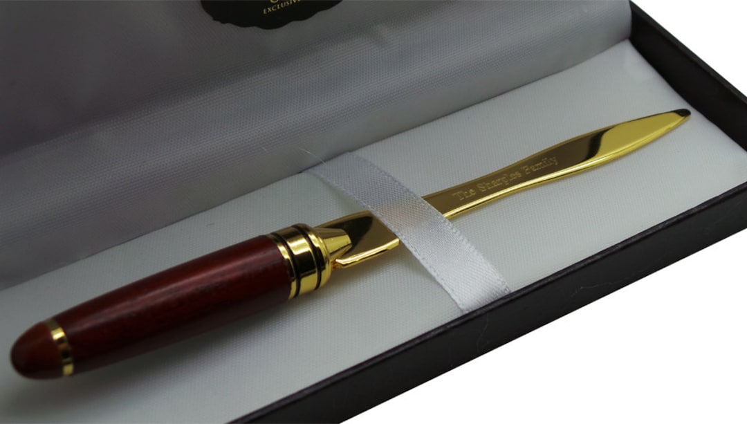Personalised Letter Opener 24k Gold Clad Engravedluxury Gift Gift Box
