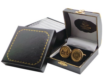 Gold Sixpence echte Münze Glücksmanschettenknöpfe 24k plattierter Luxusgeschenkkasten Glücksmünzen für Hochzeit Groomsmen Bräutigam Trauzeuge Geschenke Trauzeuge