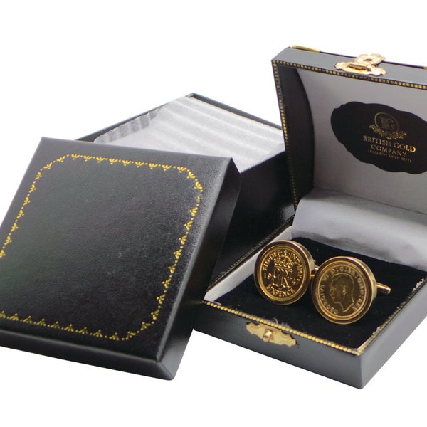 Gold Sixpence Real Coin Lucky Cufflinks 24k Clad Luxury Gift Case Lucky Coins for wedding groomsmen groom best man usher gifts groomsman