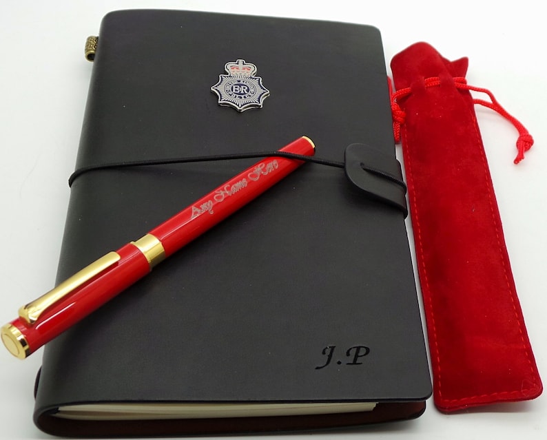 Police Leather Journal UK Force Personalised Notebook Diary and Engraved Rollerball Pen Luxury Gift Set Gifts for Officer Special Met PCSO image 4