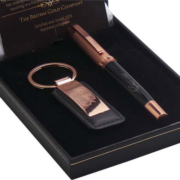 Elvis Presley Signed Autograph Luxury Pen 18k Rose Gold clad Executive and Keychain Keyring Ballpoint Luxury Gift Set Case and Certificate