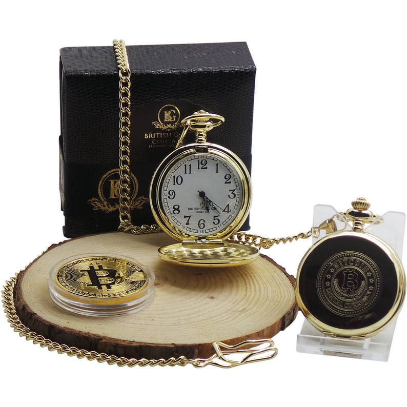 Bitcoin AND 24k Gold Plated Pocket Watch in Luxury box with | Etsy