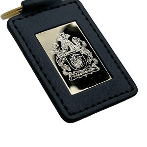 Coat of Arms 24k GOLD Clad Keychain Keyring Key Fob Metal Gift Case gifts Family Surname Crest Engraved Leather Gifts Heraldry Family Tree