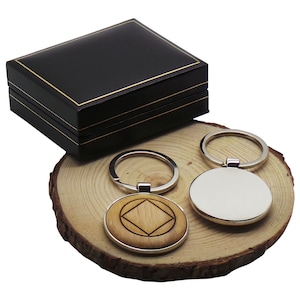 NA Narcotics Anonymous Wooden Keyring Personalised Silver OR Gold Plated Custom Engraved Keychain Gift Case Box Gifts for Addiction Recovery
