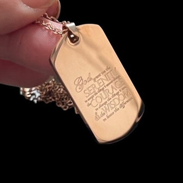 Serenity Prayer Engraved NA AA 18k Gold Clad ID Dog Tag Necklace Engraved Free Addiction Recovery Sobriety Gift Case Personalised  Recovery