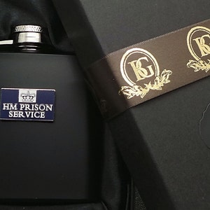 HMP PRISON Luxury Hip Flask  Spirit Whiskey Spirits Gift Boxed  Matte Black Metal Crest HM prison service Jail Warden Officer Jailer Gifts
