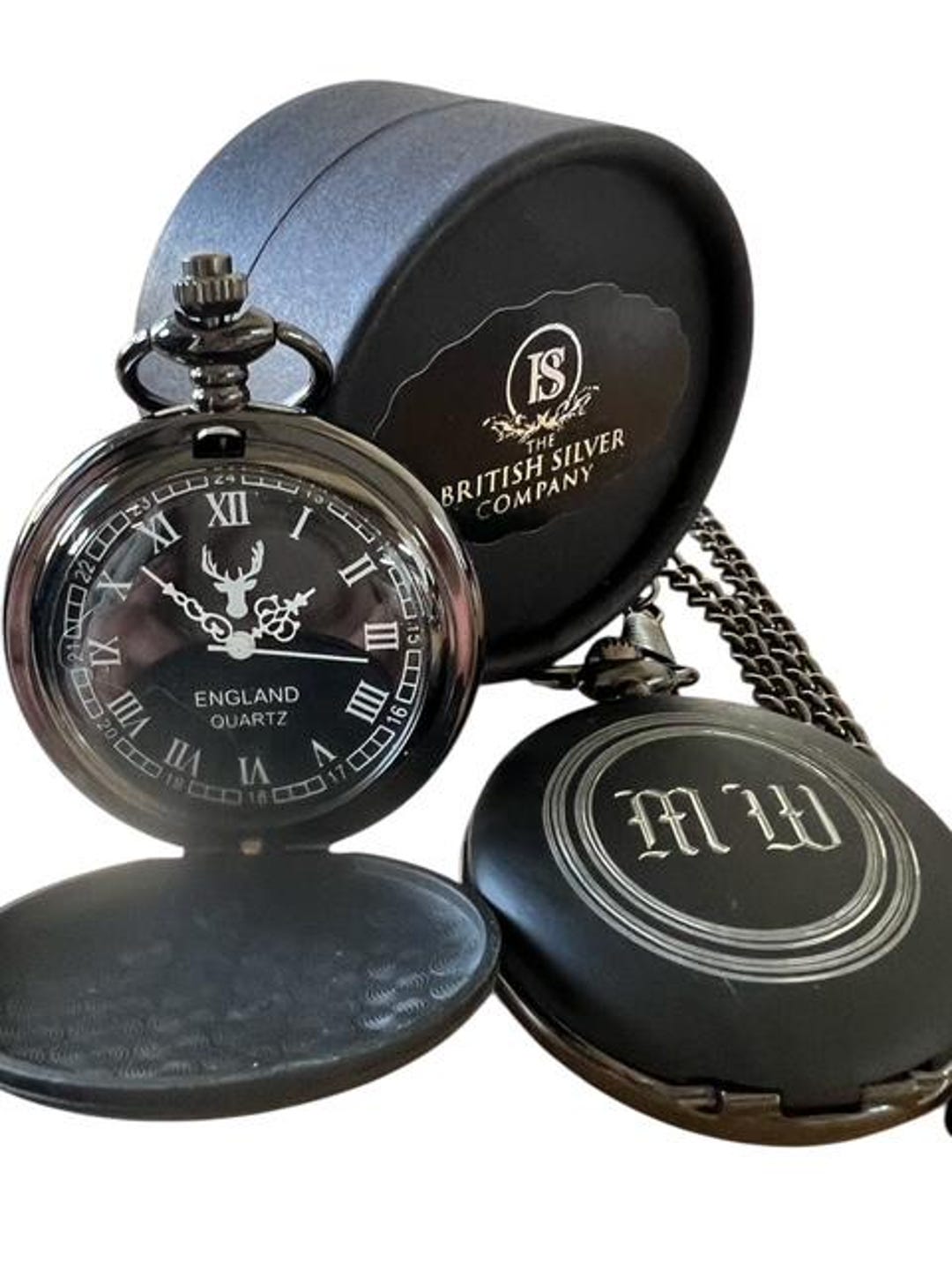 Monogrammed Pocket Watch Black Custom Engraved Monogram Gift Case ...