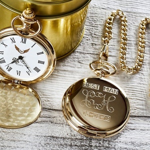 Personalisierte Taschenuhr und Kette Gold 24k plattiertes Monogramm Benutzerdefinierte gravierte Luxus-Geschenkbox mit Gravur Hochzeit Geburtstag Jahrestag