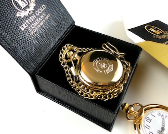 Firefighter 24k Gold Plated Pocket Watch in Luxury Gift Box  display picture 3