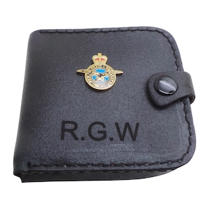 RAF Coin Wallet Lujo Cuero cosido genuino y plata Bandeja de dinero Bolsa Bolso Personalizado Monogramado Grabado Royal Air Force