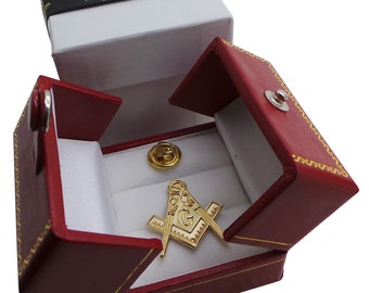 Masonic Gold Lapel Pin 24k Clad Crest for Freemasons Brother any Lodge Luxury Case Freemason Gifts Jacket pin Engraved Decorative gift