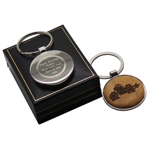 Motorcycle Harley Style  Keyring Personalised Silver OR Gold Engraved Keychain Case Box for gifts Bikers Motorbike Chopper Club Chapter