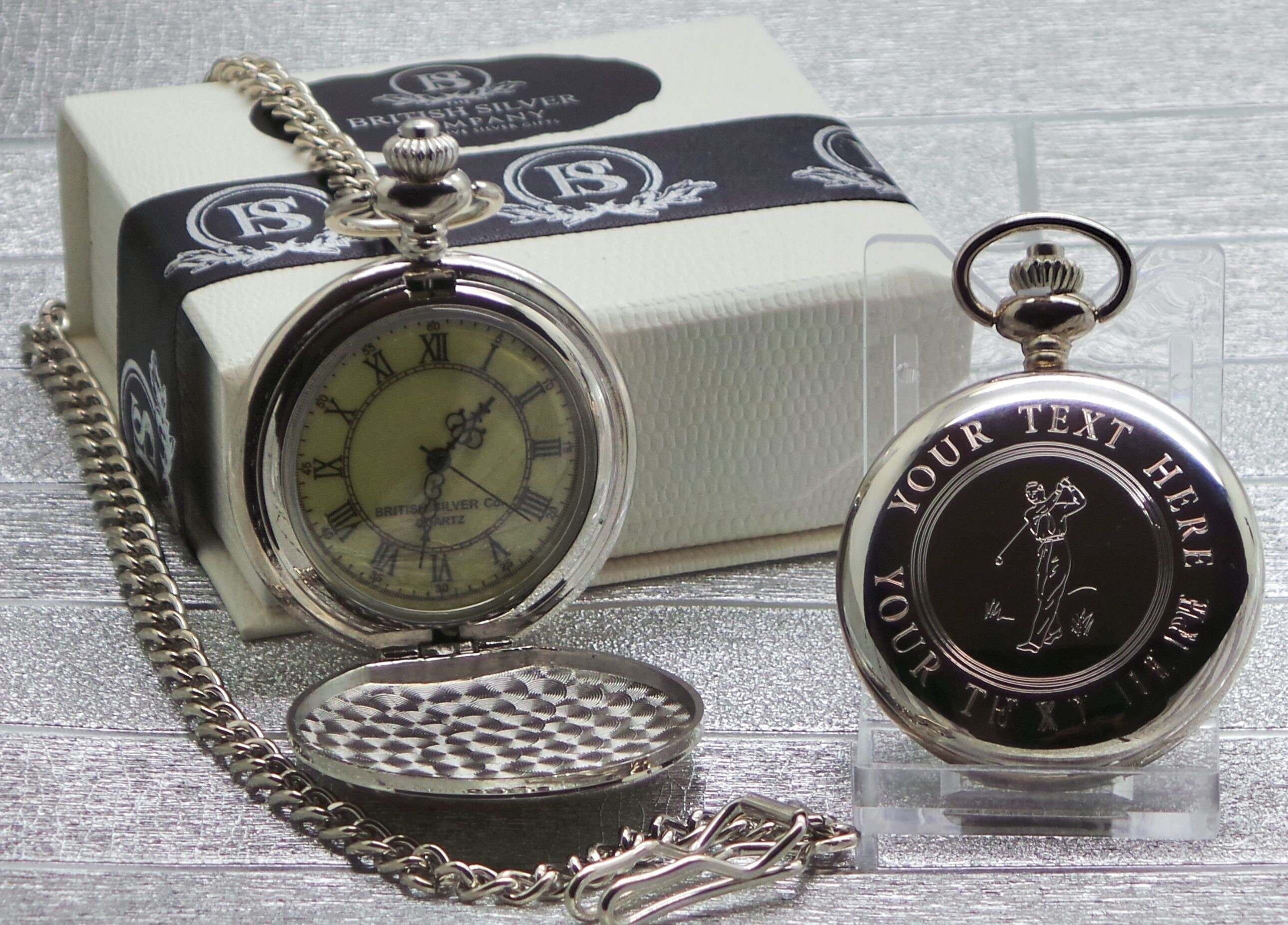 Personalised Golfer Silver Pocket Watch & Chain in Luxury Gift Case Golf Golfing  Custom Engraved Gifts Tee Club Personalized Free