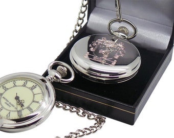 Family Name Coat of Arms Silver Pocket Watch in Luxury Gift box Case Custom Engraved Surname Crest Engraving Personalized Full Hunter