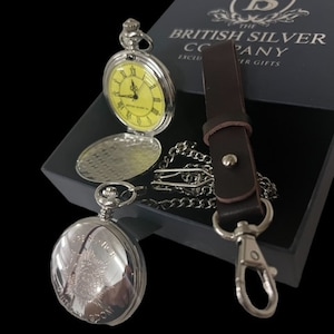 Engraved Fire Service Pocket Watch Personalised with Leather Strap Gift Set UK Fire & Rescue Firefighter Retirement Leaving Brigade Fireman