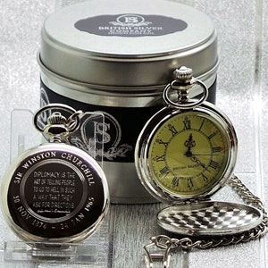 Winston Churchill Quote Silver Pocket Watch - Engraved Military Gift
