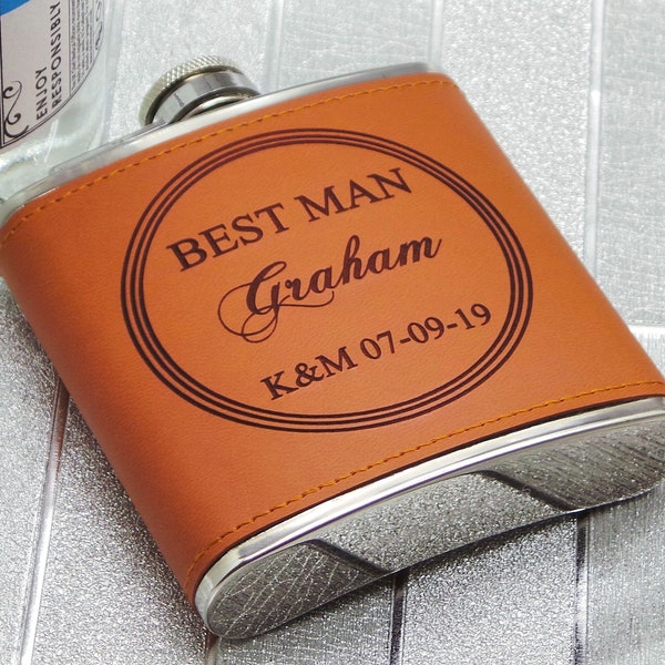 Hip Flask Personalised Leather Custom Engraved Spirit Whiskey Luxury Gift Box Engraving Monogrammed Best Man Usher Groomsmen Groom