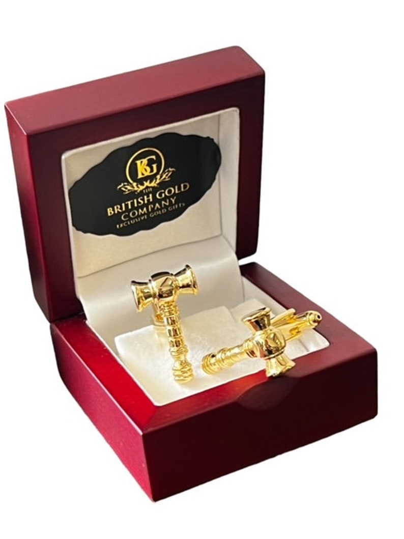 Gavel Gold Cufflinks Gifts forJudge Auctioneer Law Lawyer Police CEO Boss 24k Gold Clad Luxury Wooden Gift Case Hammer Solicitor Graduate image 3